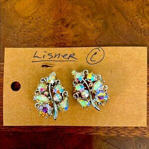 Lisner Aurora Borealis Silver Leaf Clip Earrings